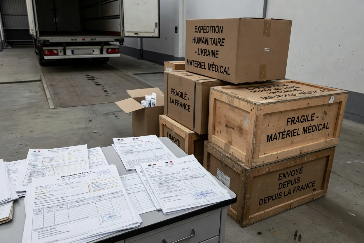 Materiel medical trie avant expedition vers l’Ukraine