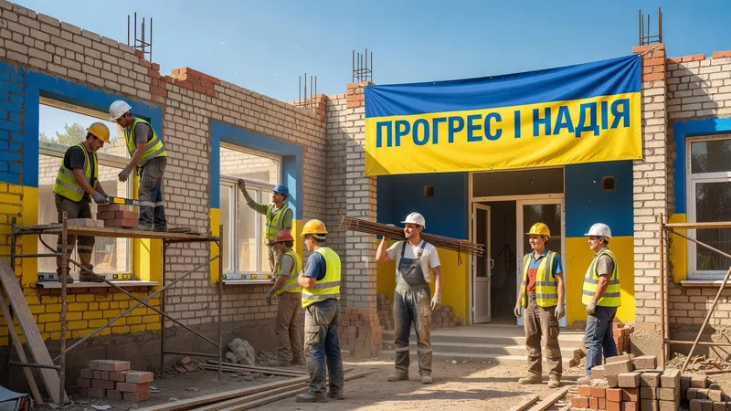 Obras de reconstrução de habitações em cidade ucraniana libertada